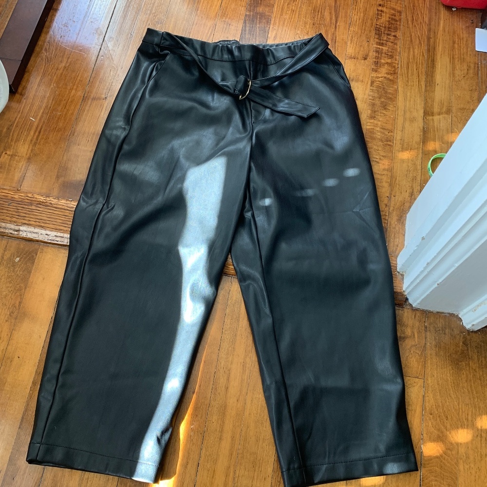 Marc New York by Andrew Marc pleather wide‎ leg belted crop. Never worn